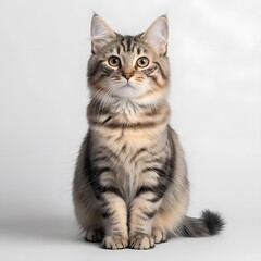Obraz premium Studio kitten portrait, tabby cat, grey background, pet adoption