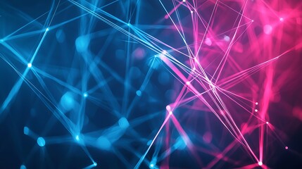 Fototapeta premium Abstract network connections glow in blue & pink background, ideal for tech concepts
