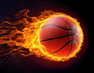 Fototapeta premium an basketball ball on fire flying through the air on a black background
