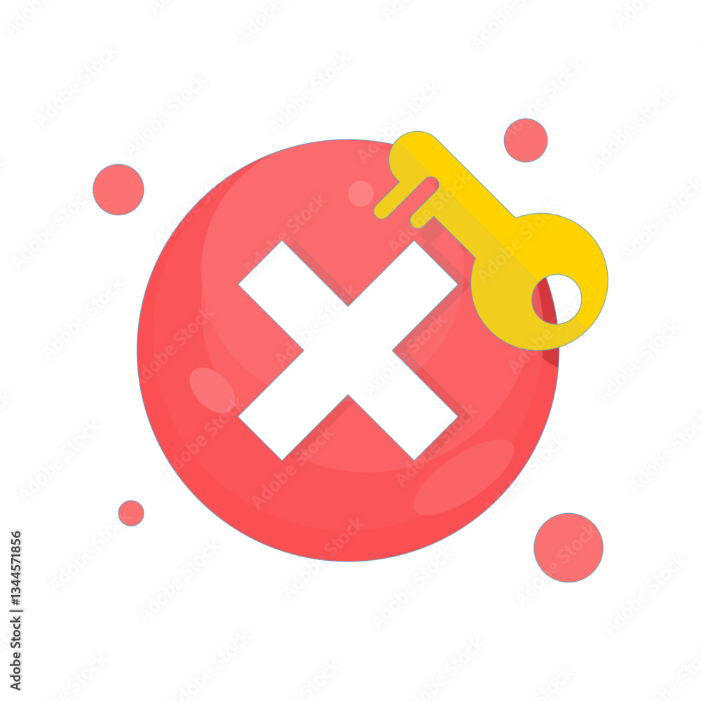 Poster authentication failure concept, wrong password notification pop up. red cross and lock, wrong passwo
