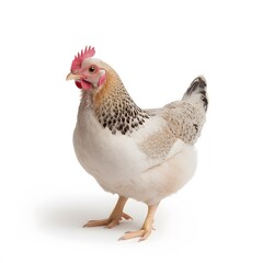 Studio shot of hen; white background; poultry farming; agriculture