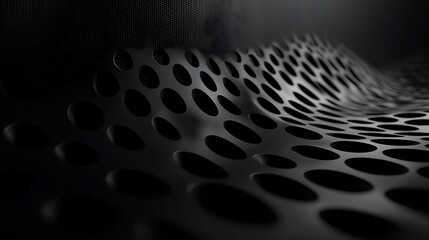 Dark wavy perforated metal sheet with abstract background, use as decoration