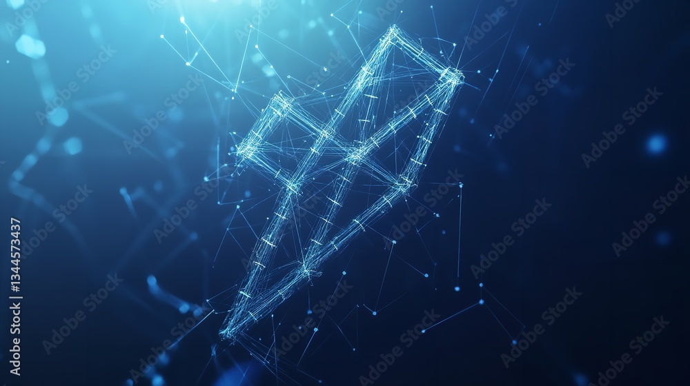 Aufkleber abstract blue lightning bolt digital art network technology data mesh dark power lines shape style