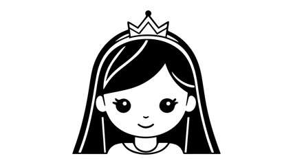 cute girl shape with long hair and crown on the head on white background