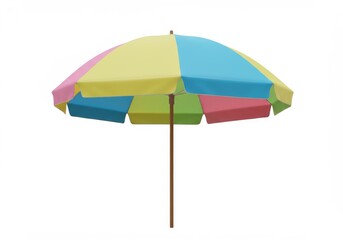 Obraz premium Colorful Beach Umbrella - A vibrant multicolored beach umbrella isolated on a white background, perfect for summer themes