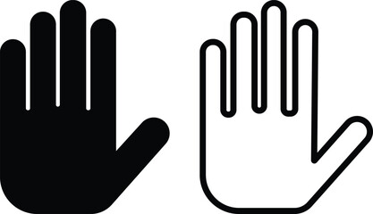 Simple hand icon in flat, line set. isolated on transparent background