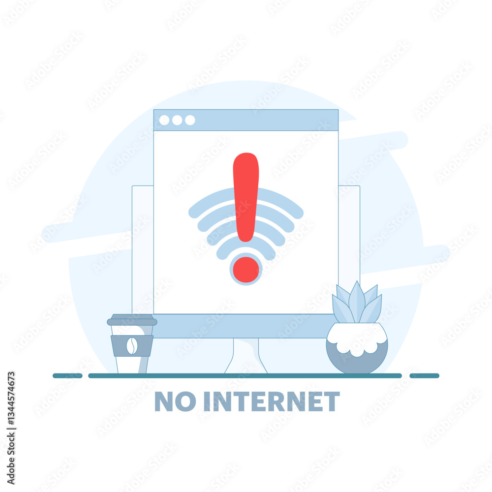 Poster no internet concept. no connection, no internet, searching for wireless network signal on device. su
