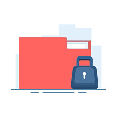 Secure folder concept. Locked folder icon representing secure file storage, data protection and cybersecurity. Suitable for app interface, security related web design. Flat illustration.