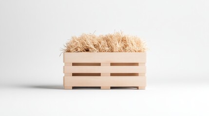 Light wooden crate filled with hay
