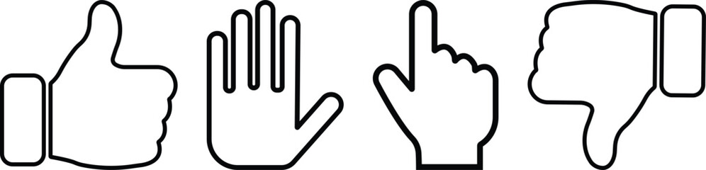 Hand gestures icon set in line style. isolated on transparent background