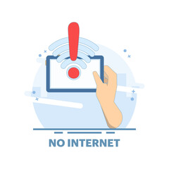 No Internet Concept. No connection, no internet, searching for wireless network signal on device. Suitable for background, landing page, advertising illustration. Flat design illustration.
