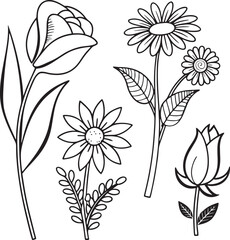 flower icon set vector illustration outline