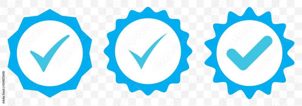 Poster blue check mark tick verification icon symbol vector. set of profile verification vector icons. stic