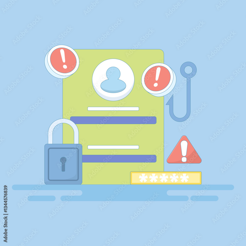 Poster phishing web concept. suspicious login page warning notification. beware of phishing websites. secur