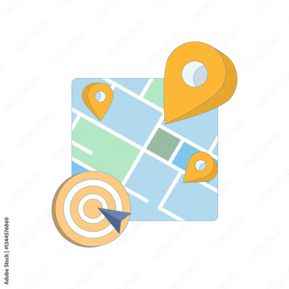 Poster location search concept with map markers. nearby places, gps navigation and local seo strategies for