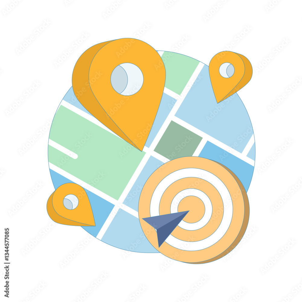 Poster location search concept with map markers. nearby places, gps navigation and local seo strategies for
