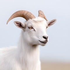 Obraz premium White goat portrait, farm field background, livestock, agriculture