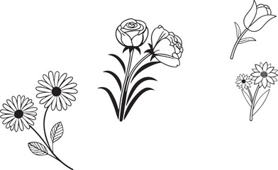flower icon set vector illustration outline