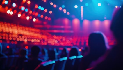 Blurred Concert Crowd: Vivid Lights and Energetic Atmosphere