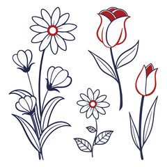 flower icon set vector illustration outline