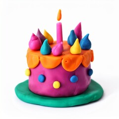 birthday cake molded from plasticine modeling clay isolated on white background