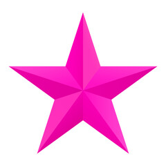 Pink glossy metal star icon for holiday, design element isolated on background.