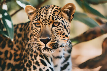 Obraz premium Majestic Leopard Resting on a Tree Branch in the Wild