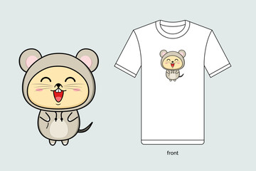 Cute cartoon mice illustration in vector design, with T-shirt mockup. EPS 10
