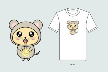 Cute cartoon mice illustration in vector design, with T-shirt mockup. EPS 10