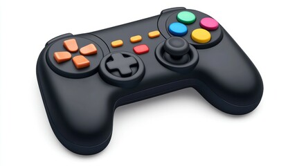 Isolated black game controller, colorful buttons, studio shot
