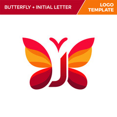 Letter J Butterfly Logo Template