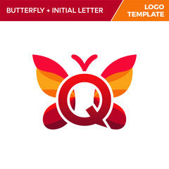 Letter q Butterfly Logo Template