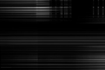 Screen display with scan lines and glitches in black and white abstract background