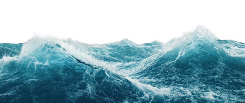 High-resolution image of stylized ocean waves with a clean, isolated background, Dynamic Ocean Waves PNG - Powered by Adobe