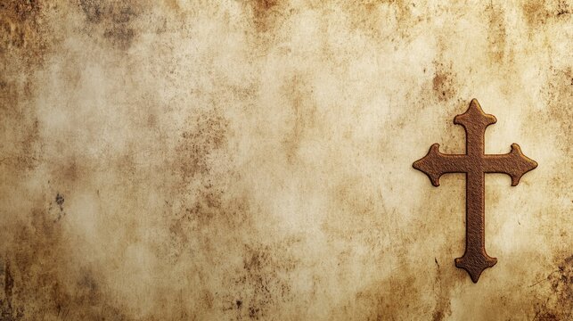 Aged stone wall with ornate iron cross symbolizing faith and spirituality.