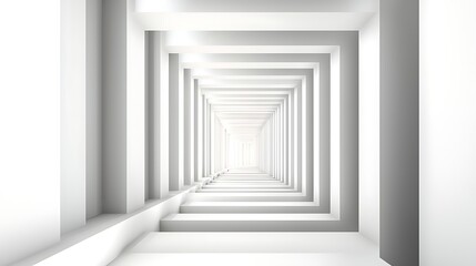 Obraz premium Bright light at the end of a white geometric corridor offers visual journey