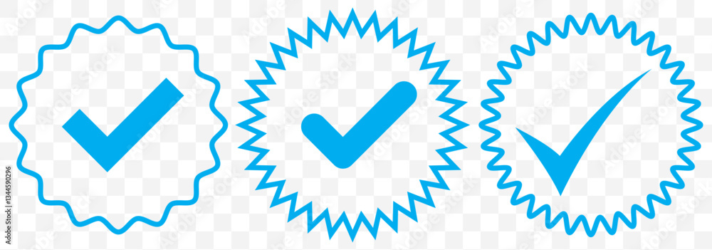 Poster blue check mark tick verification icon symbol vector. set of profile verification vector icons. stic