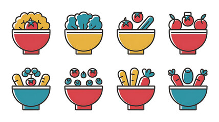 Colorful bowls of healthy assorted fruits and vegetables