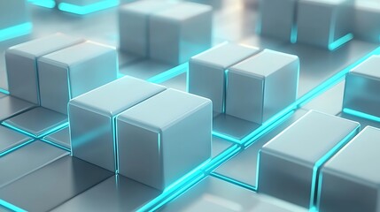 Abstract cubes, blue glow. Modern tech, finance, engineering. For presentations