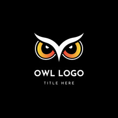 Cute cartoon vector icons featuring an owl's face with bright eyes and a black cat, dark animal art