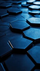 Hexagonal tiles create an intriguing pattern with shadows and light in a dark setting