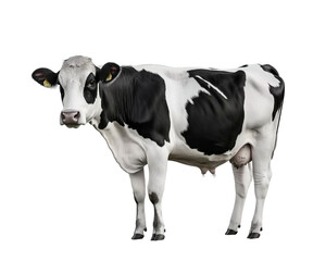Milk Dairy cow standing, side view, looking at the camera, on PNG format and transparent background