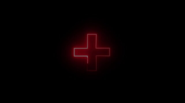 glowing neon on the black background, plus sign animation icon.