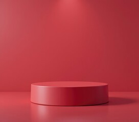 Minimalist Red Cylinder Podium Display on Matching Solid Color Background