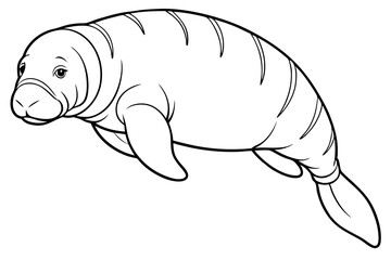 manatee line art silhouette vector illustration
