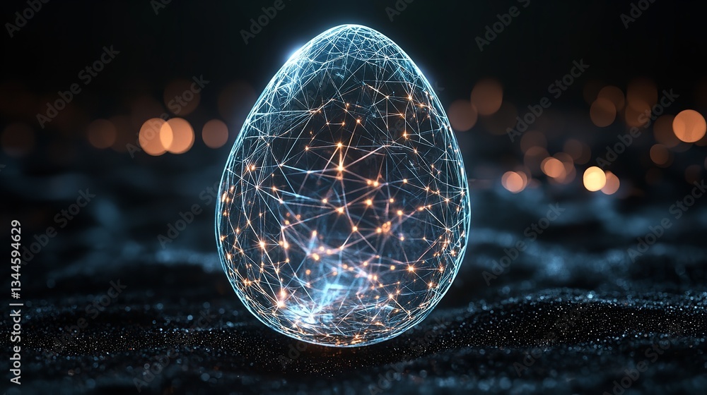 Poster abstract glowing network egg digital art futuristic technology concept design background 3d web data