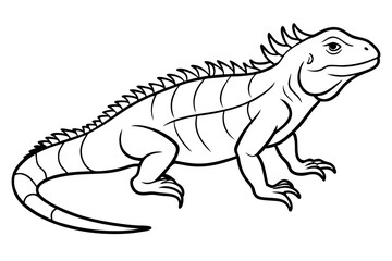 marine iguana line art silhouette vector illustration