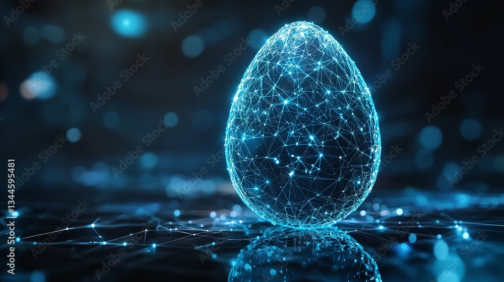 Aufkleber abstract blue digital egg network connection technology 3d art data dark glow lines shiny cyber