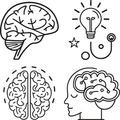Brain Icons Set - Editable Stroke, Intelligence, Mind, Psychology Vector