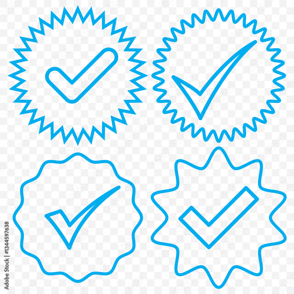 Poster blue check mark tick verification icon symbol vector. set of profile verification vector icons. stic